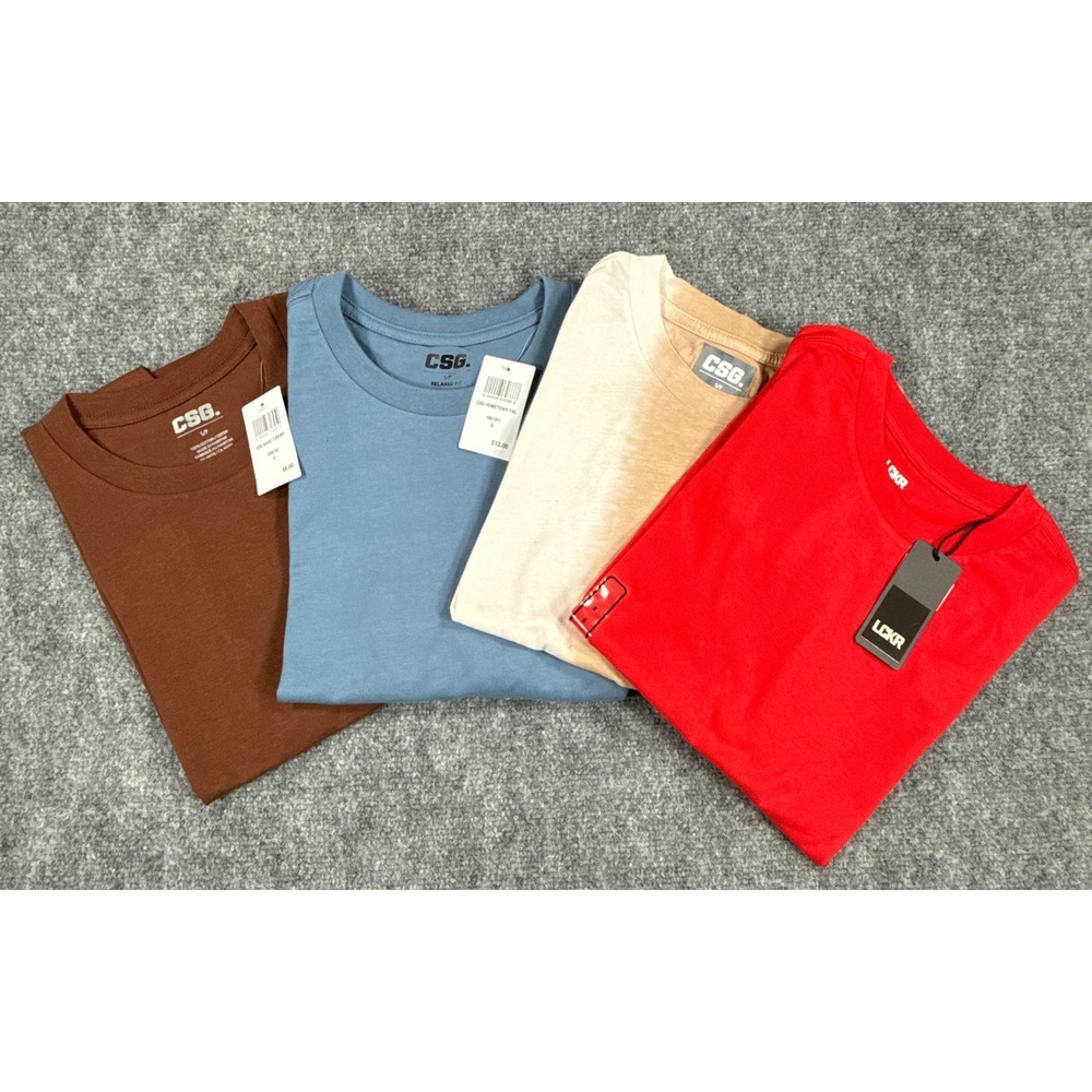 CSG LCKR Mens Small 4PK Bundle Brown Red Blue Tan Crewneck T Shirt Multipack NWT
